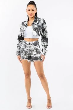 LOVE MODA MATCHING SETS High Waist Tie Dye Mini Shorts & Jacket Set