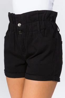 LOVE MODA Paperbag Waist Front Button Closure Cuffed Shorts