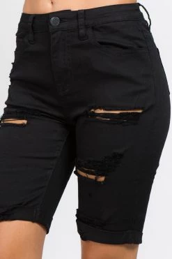 LOVE MODA Distressed Twill Bermuda Shorts