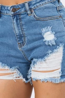 LOVE MODA High Rise Distressed Denim Shorts NEW ARRIVALS