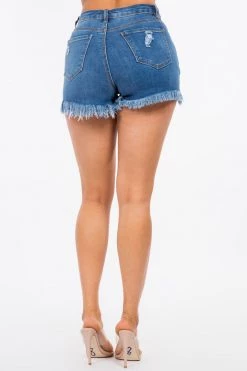 LOVE MODA High Waist Distressed Denim Stretch Mini Shorts