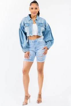 LOVE MODA High Rise Distressed Skinny Denim Shorts NEW ARRIVALS