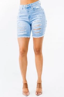 LOVE MODA High Rise Distressed Skinny Denim Shorts NEW ARRIVALS
