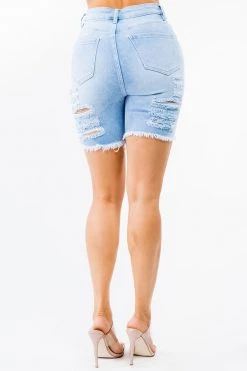 LOVE MODA High Rise Distressed Skinny Denim Shorts NEW ARRIVALS