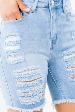 LOVE MODA High Rise Distressed Skinny Denim Shorts NEW ARRIVALS