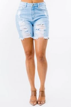 LOVE MODA High Rise Distressed Denim Shorts