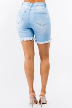 LOVE MODA High Rise Distressed Denim Shorts