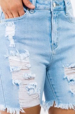 LOVE MODA High Rise Distressed Denim Shorts