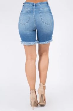 LOVE MODA High Rise Distressed Denim Shorts