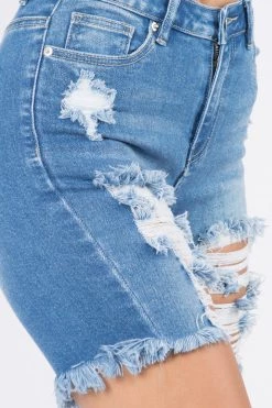 LOVE MODA High Rise Distressed Denim Shorts