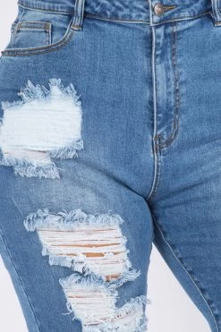 LOVE MODA High Rise Skinny Distressed Denim Bermuda Shorts - Plus Size