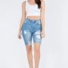 LOVE MODA Distressed Denim Skinny Bermuda Shorts