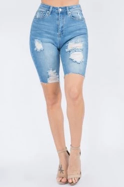 LOVE MODA Distressed Denim Skinny Bermuda Shorts 14 LOVE MODA Distressed Denim Skinny Bermuda Shorts