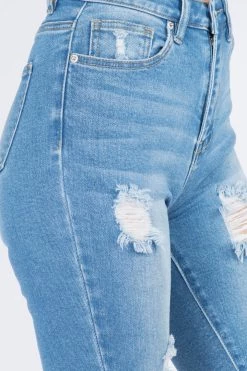 LOVE MODA Distressed Denim Skinny Bermuda Shorts