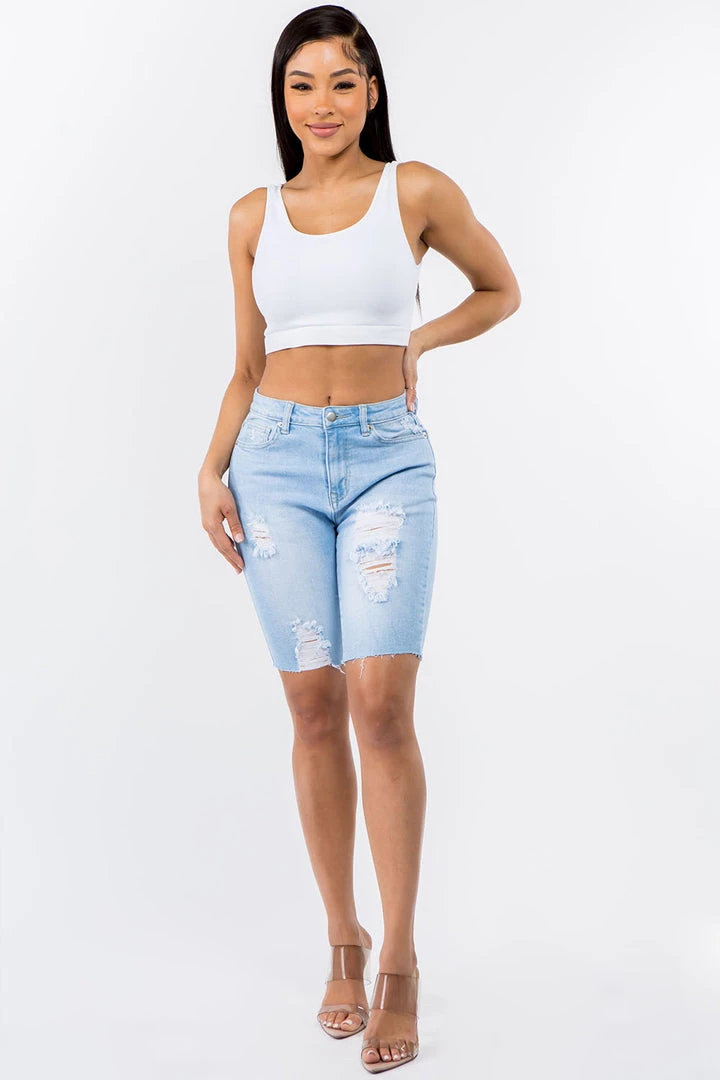 LOVE MODA Distressed Denim Skinny Bermuda Shorts 8 LOVE MODA Distressed Denim Skinny Bermuda Shorts