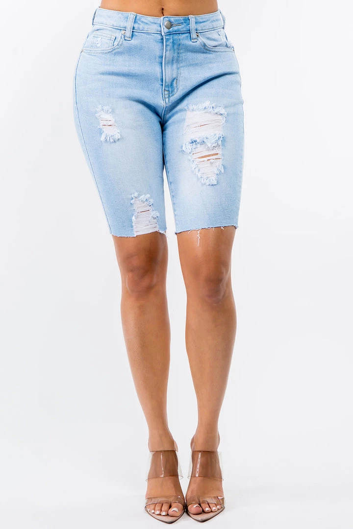 LOVE MODA Distressed Denim Skinny Bermuda Shorts 10 LOVE MODA Distressed Denim Skinny Bermuda Shorts