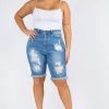 LOVE MODA High Rise Distressed Denim Shorts - Plus Size 1 LOVE MODA High Rise Distressed Denim Shorts - Plus Size