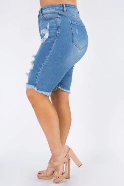 LOVE MODA High Rise Distressed Denim Shorts - Plus Size
