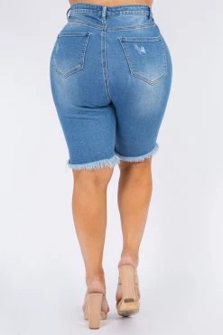 LOVE MODA High Rise Distressed Denim Shorts - Plus Size
