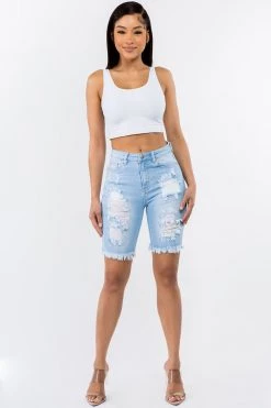LOVE MODA NEW ARRIVALS High Rise Distressed Denim Shorts