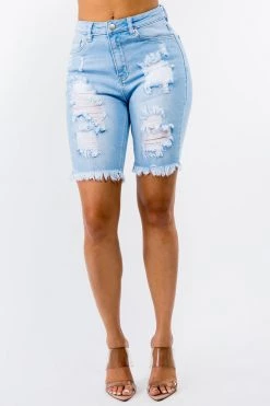 LOVE MODA NEW ARRIVALS High Rise Distressed Denim Shorts