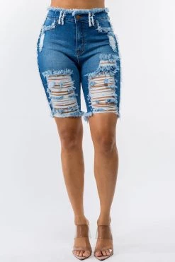 LOVE MODA NEW ARRIVALS High Rise Distressed Denim Shorts