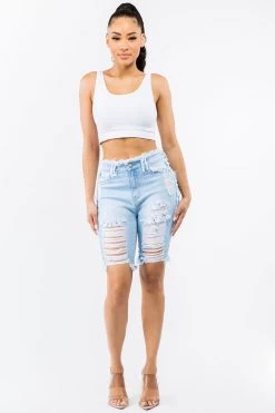 LOVE MODA NEW ARRIVALS High Rise Distressed Denim Shorts
