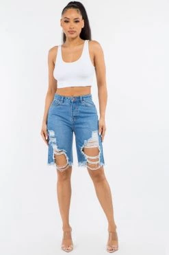 LOVE MODA NEW ARRIVALS High Waist Distressed Boyfriend Shorts