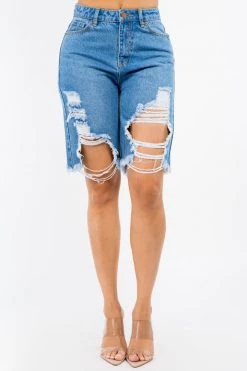 LOVE MODA NEW ARRIVALS High Waist Distressed Boyfriend Shorts
