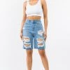 LOVE MODA NEW ARRIVALS High Waist Distressed Boyfriend Denim Shorts