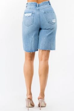 LOVE MODA NEW ARRIVALS High Waist Distressed Boyfriend Denim Shorts