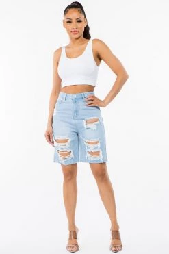 LOVE MODA NEW ARRIVALS High Waist Distressed Boyfriend Denim Shorts