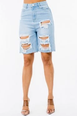 LOVE MODA NEW ARRIVALS High Waist Distressed Boyfriend Denim Shorts