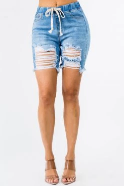 LOVE MODA High Waist Banded Waist Boyfriend Denim Shorts NEW ARRIVALS