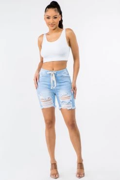 LOVE MODA High Waist Banded Waist Boyfriend Denim Shorts NEW ARRIVALS
