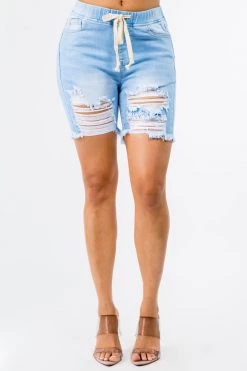 LOVE MODA High Waist Banded Waist Boyfriend Denim Shorts NEW ARRIVALS