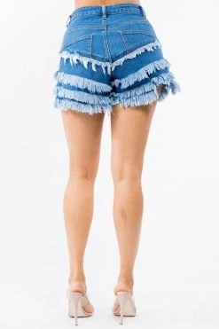 LOVE MODA High Waist Layered Hem Denim Shorts