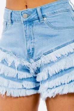 LOVE MODA High Waist Layered Hem Denim Shorts