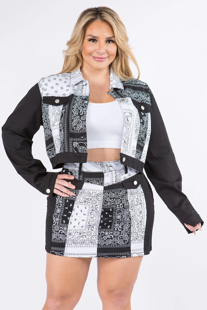 Love Moda Paisley Pattern Bandana Jacket Skirt Set - Plus Size 4 Love Moda Paisley Pattern Bandana Jacket Skirt Set - Plus Size