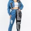 LOVE MODA Bandana Patchwork Jacket Jeans Set - Plus Size 1 LOVE MODA Bandana Patchwork Jacket Jeans Set - Plus Size