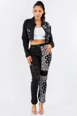 LOVE MODA Bandana Patchwork Jacket Jeans Set 17 LOVE MODA Bandana Patchwork Jacket Jeans Set