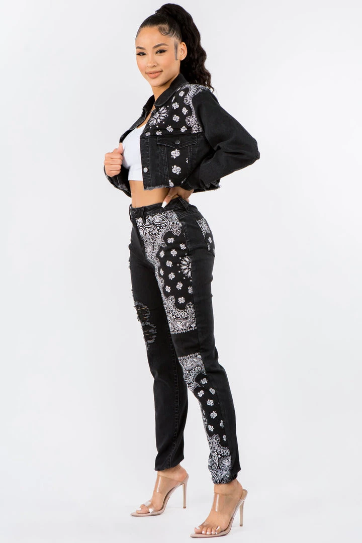 LOVE MODA Bandana Patchwork Jacket Jeans Set 10 LOVE MODA Bandana Patchwork Jacket Jeans Set