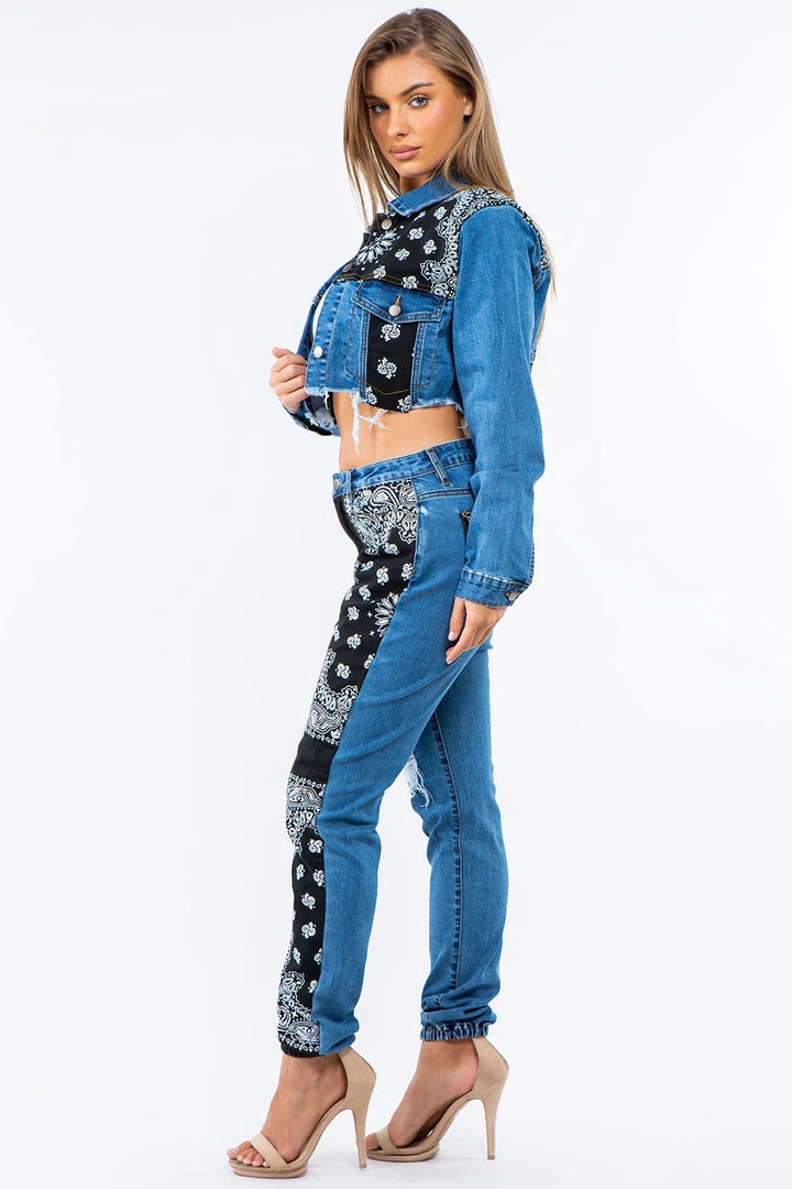 LOVE MODA Bandana Patchwork Jacket Jeans Set 5 LOVE MODA Bandana Patchwork Jacket Jeans Set