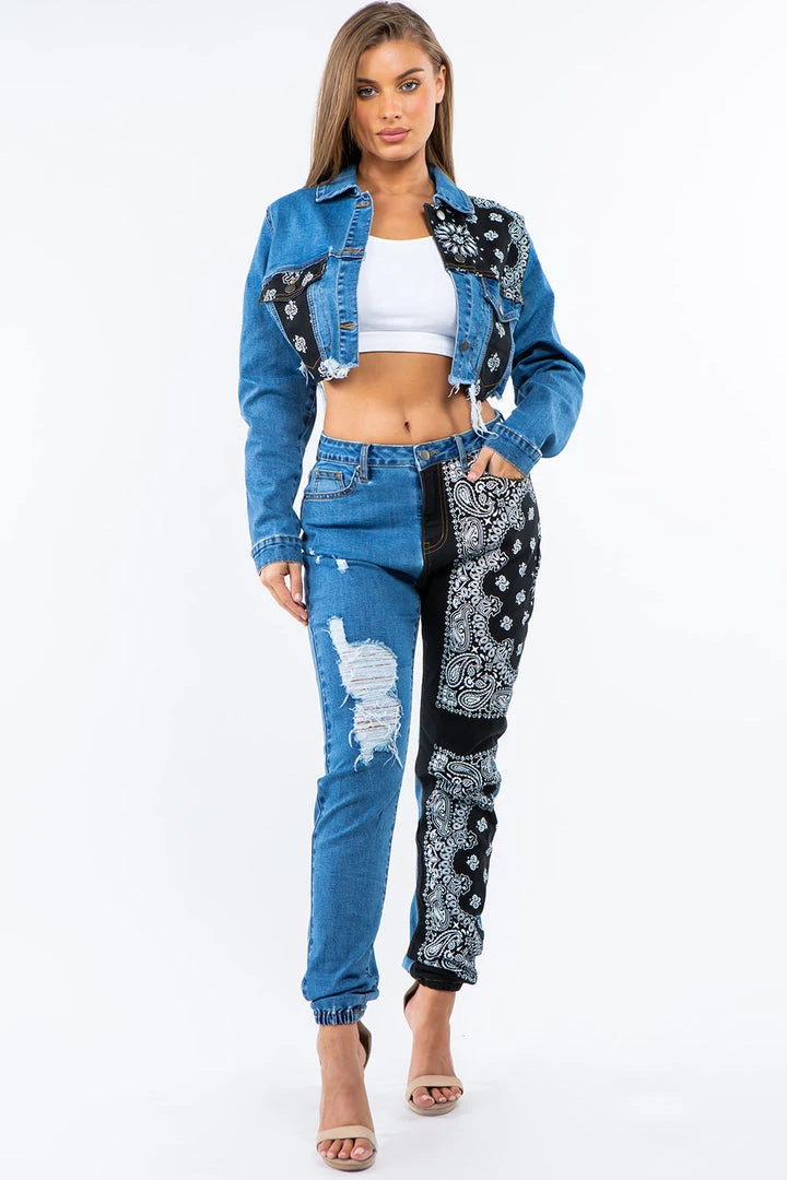LOVE MODA Bandana Patchwork Jacket Jeans Set 3 LOVE MODA Bandana Patchwork Jacket Jeans Set