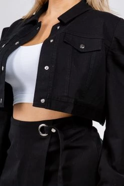 LOVE MODA Puff Sleeve Black Jacket & Wrap Skort Set - Plus Size