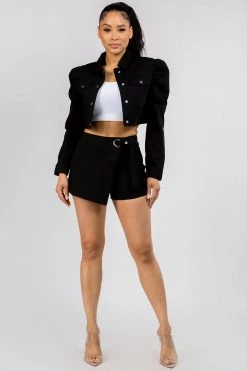 LOVE MODA SKIRTS Puff Sleeve Jacket & Wrap Skort Set