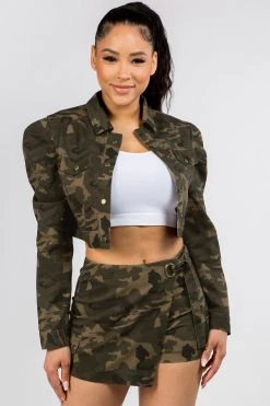 LOVE MODA SKIRTS Puff Sleeve Jacket & Wrap Skort Set