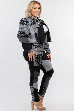 LOVE MODA Bandana Patchwork Black Denim Set - Plus Size