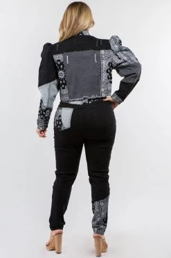 LOVE MODA Bandana Patchwork Black Denim Set - Plus Size