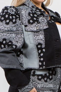 LOVE MODA Bandana Patchwork Black Denim Set - Plus Size